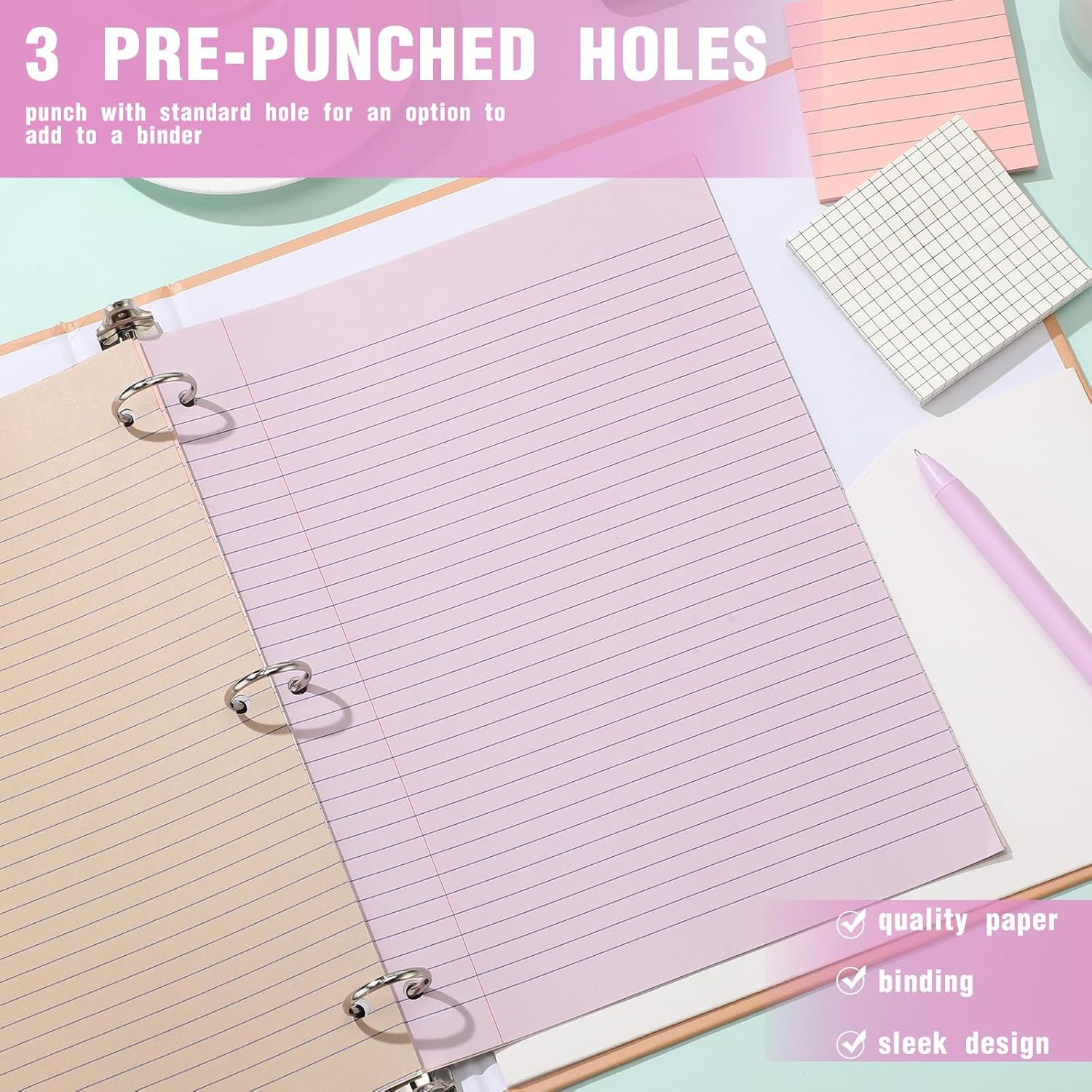 PerKoop 12 Pack 600 Sheets Colored Lined Paper Bulk College Ruled 8 x 10.5 Inches, Loose Leaf Notebook Paper 3 Hole Ring Punched Filler Back School Supplies, Line Spacing 0.7cm (Cute Color)