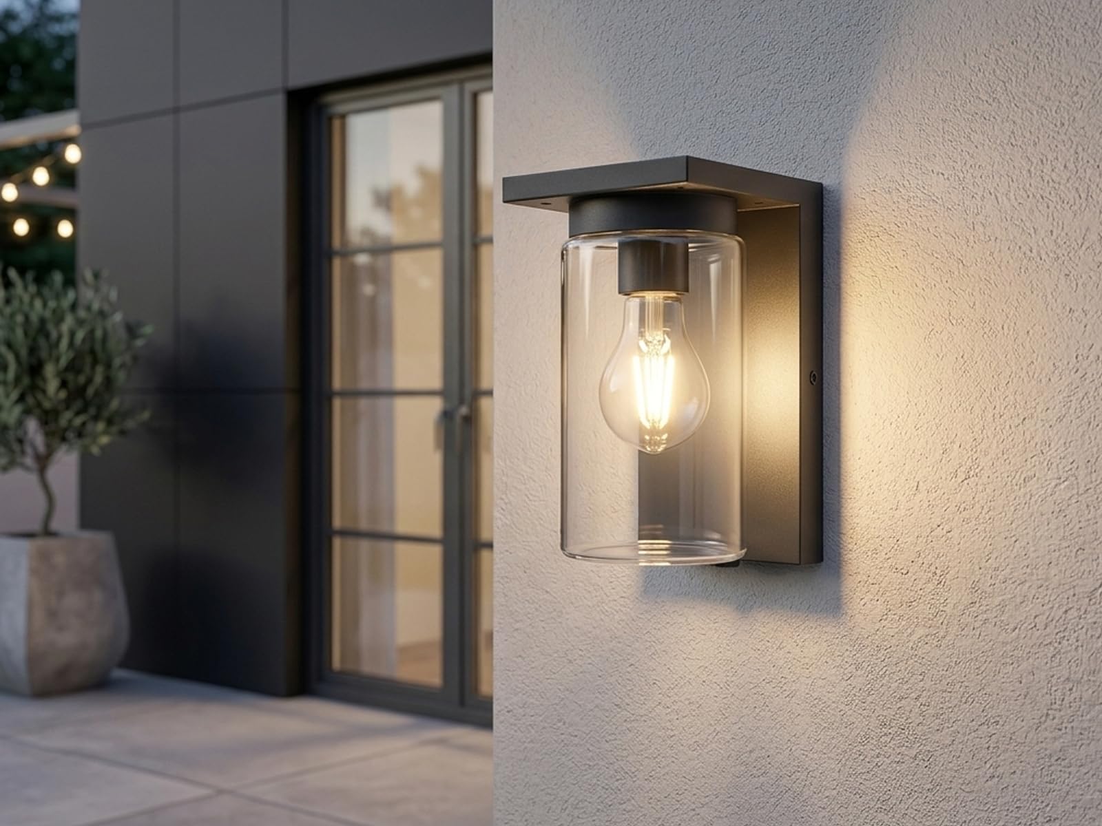 meineWunschleuchte Außen-Wandleuchte Schwarz, Aluminium mit Klarglas