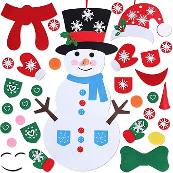 Max Fun Diy Felt Christmas Snowman Games Set with 58Pcs Crafts kit Wall Hanging Xmas Gifts for Christmas Winter Holiday Party Decorations Snowman