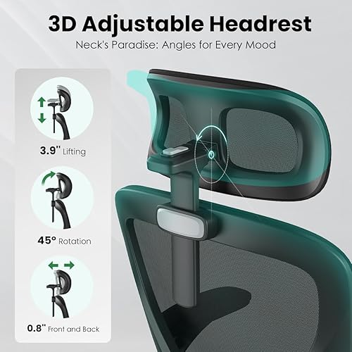 Miniatura 4 de Ergonomic Office Desk Gaming Chair with Headrest, High Back Computer Swivel Rolling Chair, Adjustable Lumbar Support Armrests for Home Office Study