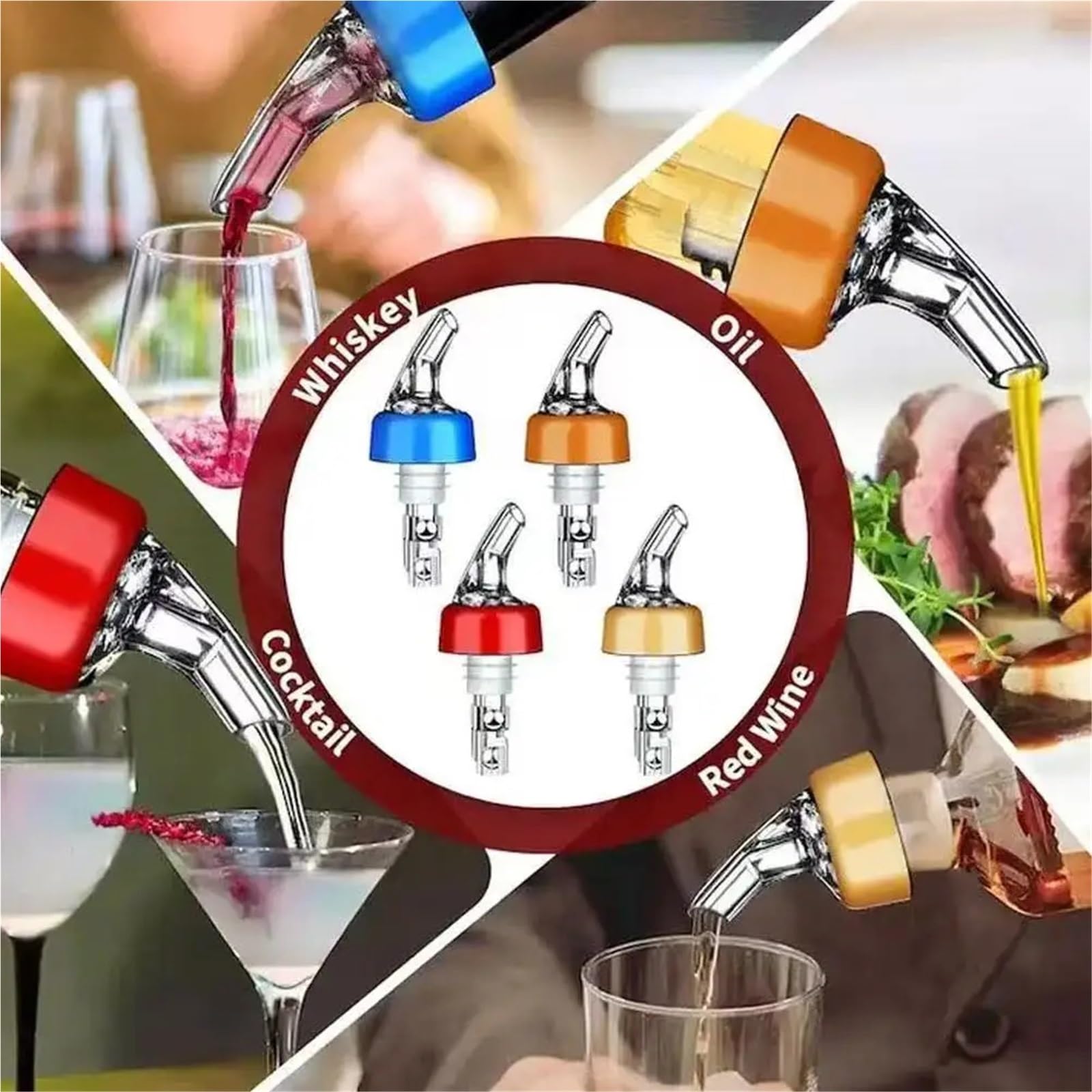 Bouchons de vin 8 pièces, bec verseur bouteille à mesure automatique avec bouchons anti-poussière for conserver le et Champagne frais(Rose Gold,45ml)