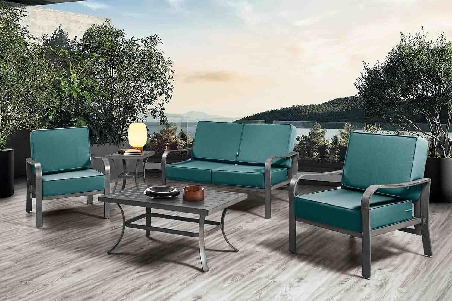 ARTPLAN Outdoor Cushions for Patio Furniture, 24x24x6 Thick Seat Cushion Set, Fade Resistant, Deep Seat Bottom and Back Cushion with Removable Cover,Aqua