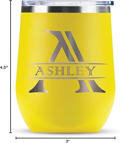Miniatura 4 de Vaso de vino personalizado con texto de iniciales grabadas personalizadas, taza de acero inoxidable de 12 onzas, vaso de café de viaje aislado al