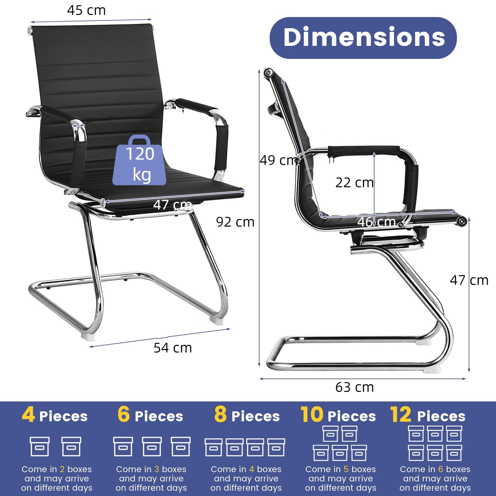 GIANTEX Set di 2 Sedie da Ufficio Cantilever Ergonomiche con Braccioli, Sedie Visitatori Telaio in Metallo Robusto, Sedie per Ricevimento Moderne per Ufficio, Conferenza, Sala d'attesa, Nero
