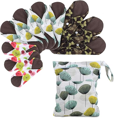 Teamoy 10 almohadillas sanitarias reutilizables con diseño de encaje y bolsa húmeda, almohadillas menstruales de tela lavable (3 piezas × 7.9