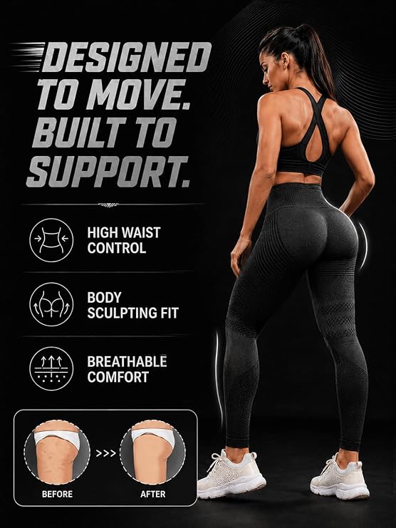 3D Compression Leggings Women, High Waist Anti Cellulite Leggings, Workout Bum Scrunch Butt Lift Leggings, Gym Trousers Womens