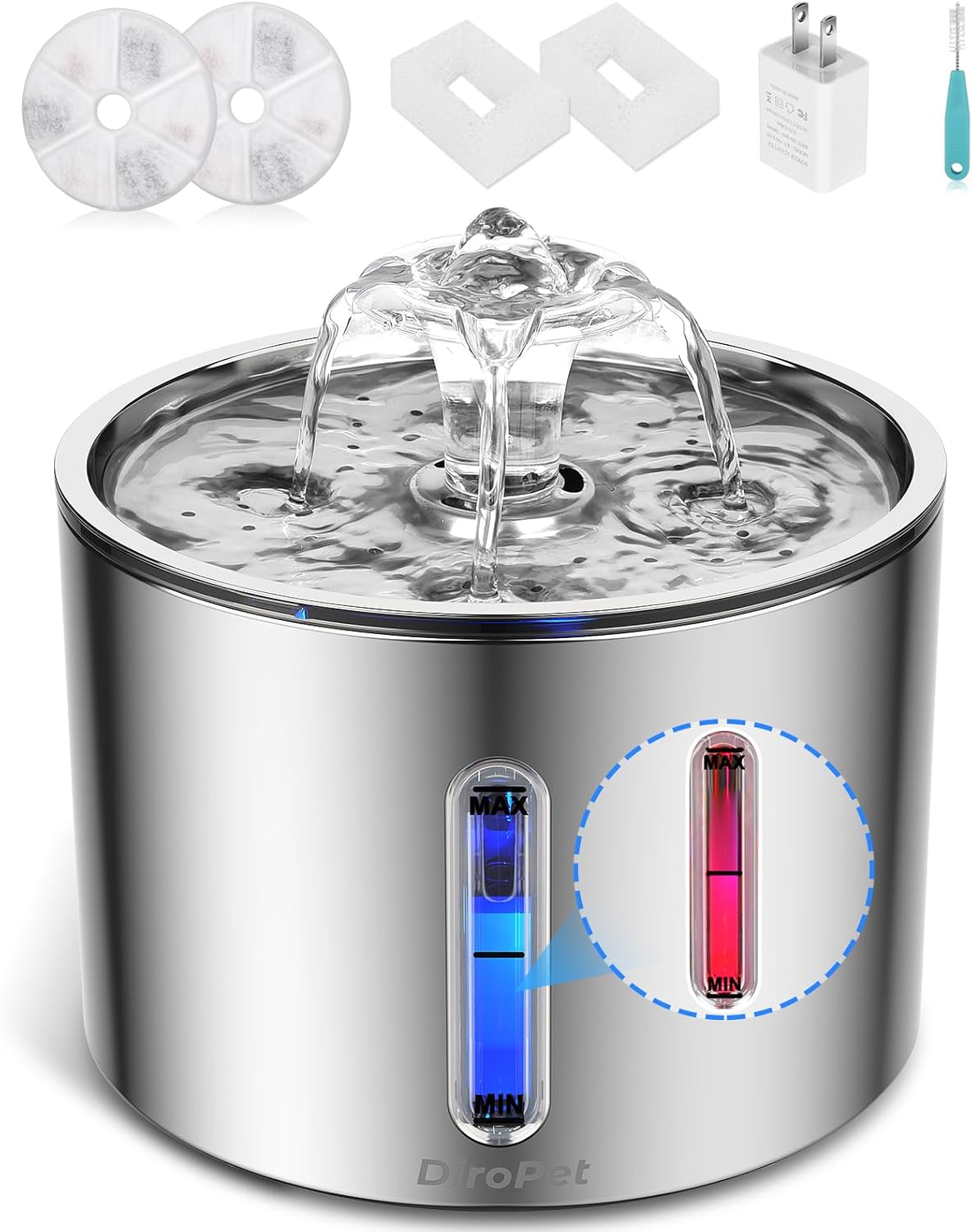 DiroPet 2.5L Stainless Steel Automatic Cat Water Fountain