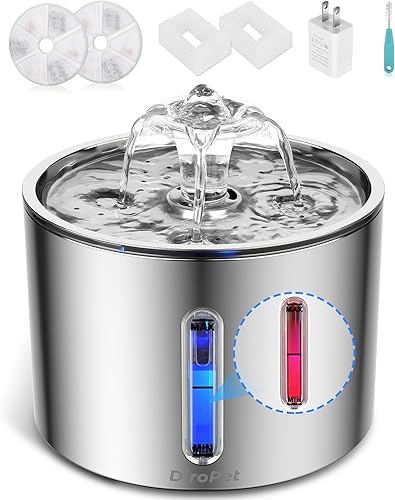 Fuente de agua para gatos de acero inoxidable, fuente automática de agua para mascotas de 84 onzas2.5 L para gatos en el interior, fuente de nivel