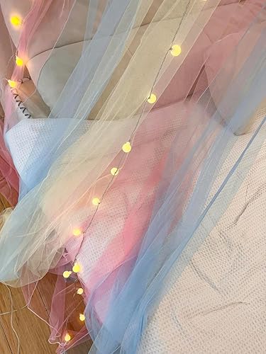 Vista 21 de Toldo de cama con luces, toldo de cama de mosquitero para niñas, cortinas de cama tamaño matrimonial y queen desde el techo, mosquitera de cúpula