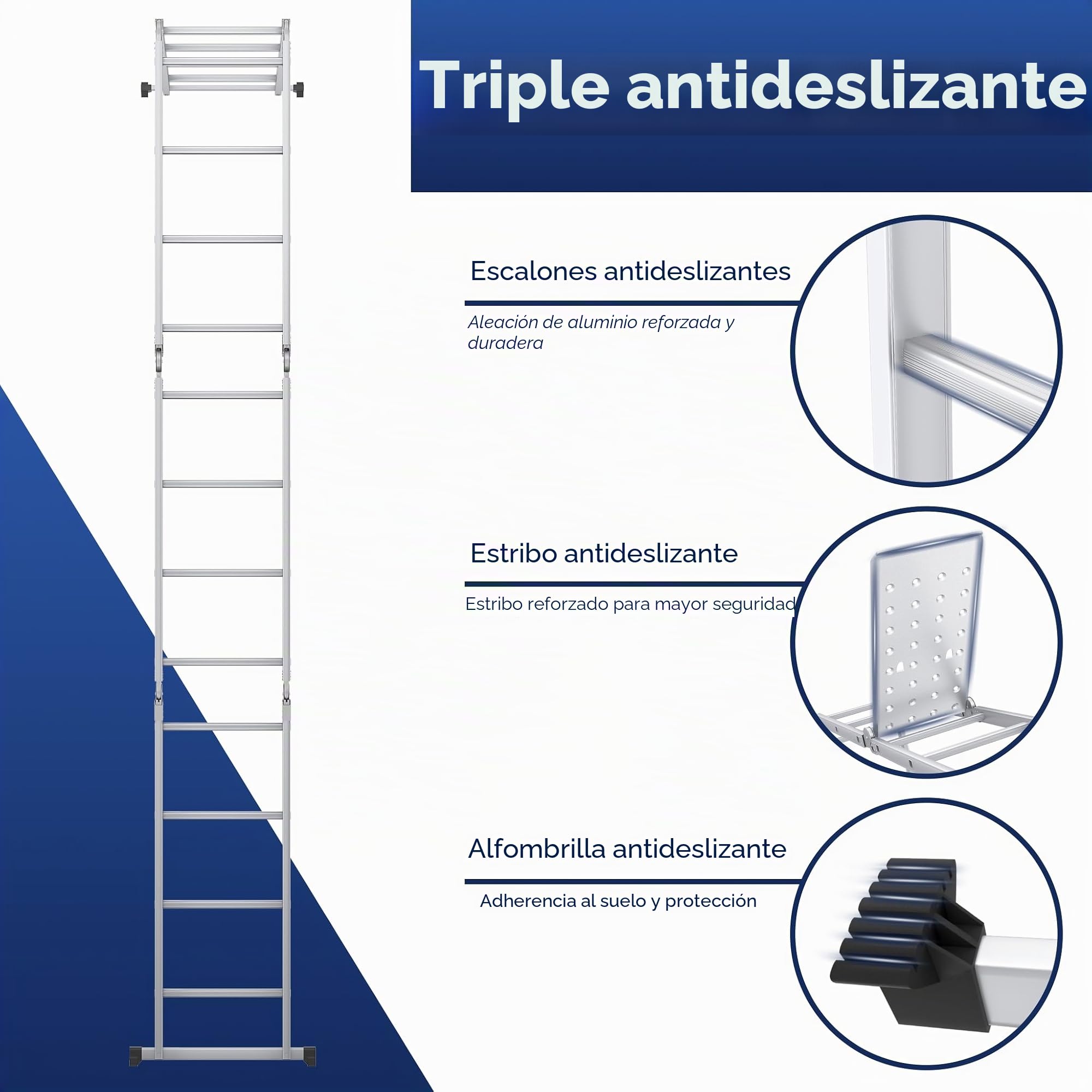 YRHome - Escalera multiusos 6 en 1, de aluminio, articulada, plegable, escalera de tijera, 340 cm, multifuncional, con plataforma, hasta 150 kg de capacidad, 4x3 peldaños, plateada