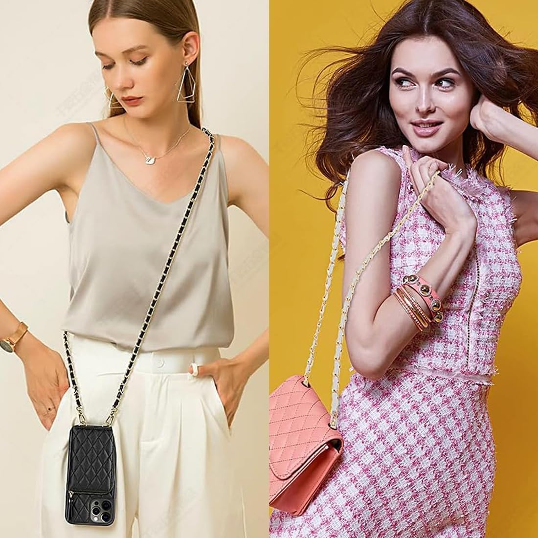 Cadena Ajustable Para Bolso De Mujer RDNKVB - Longitud 120 Cm, Ancho 7.6 Mm, Color Dorado/Negro, Con Cierres Metálicos