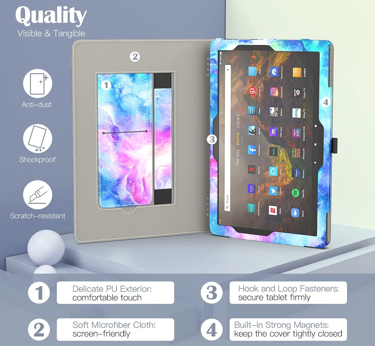TiMOVO Case for All-New Kindle Fire HD 10 & Fire HD 10 Plus Tablet (10.1", 11th Generation, 2021 Release), Vertical Horizontal Stand Cover with Auto Wake/Sleep, Card Slot, Hand Strap, Dreamy Nebula