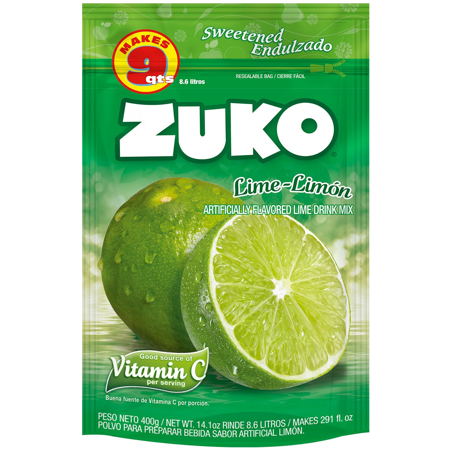 Zuko Lime Instant Powder Drink Family Pack, 14.1 oz, Pack of 6