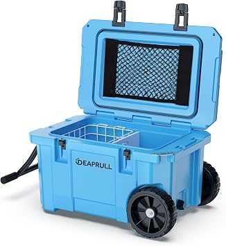 55 Qt Hard Cooler with Wheels, Ice Chests Portable Camping Cooler | Holds Ice up to 6 Days, Leak-Proof Outdoor Insulated Cooler with Handle, Cup Holders, Hard Cooler for Camping, Beach, Boat