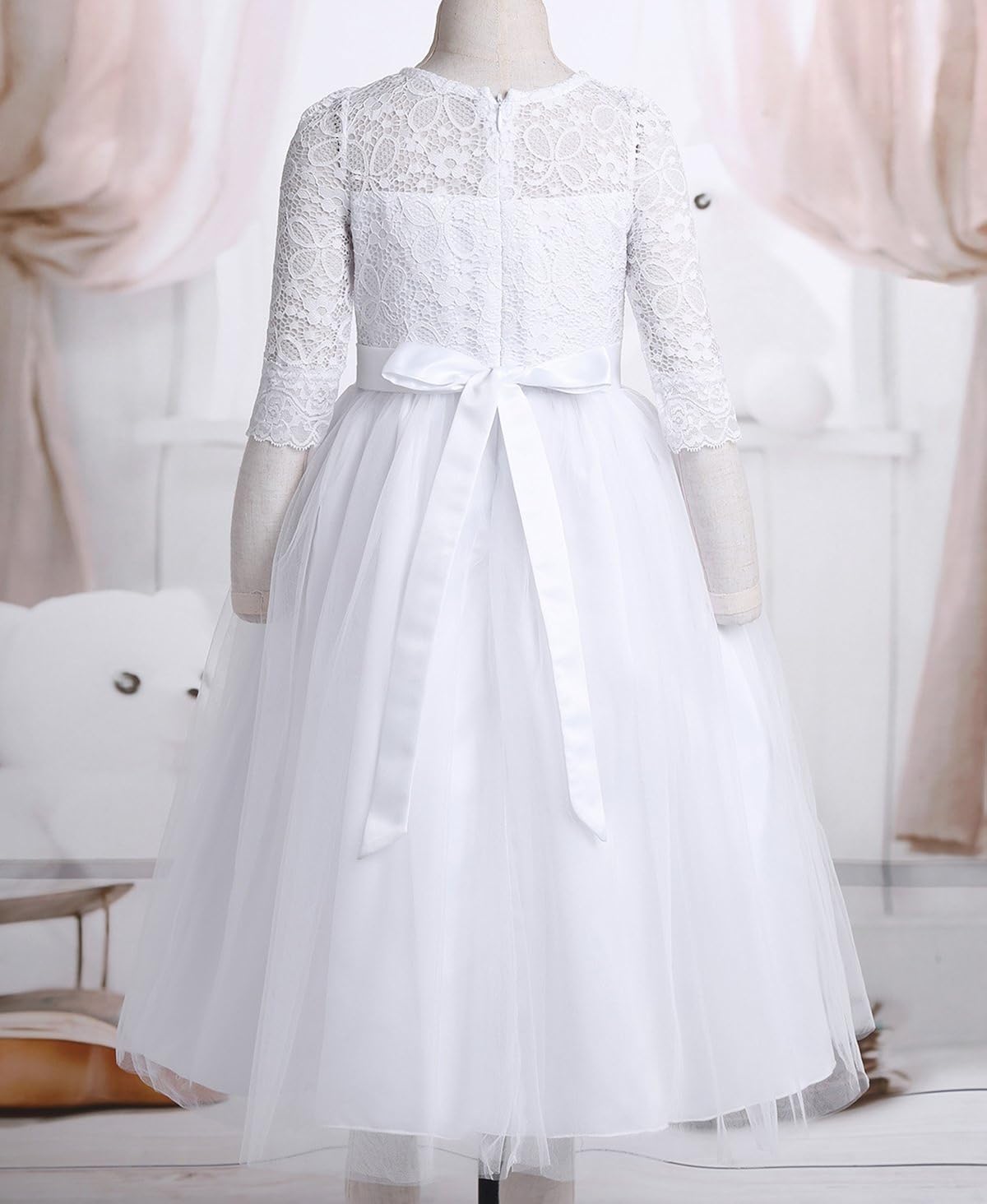 YONGHS Kids Half Sleeves Floral Lace Mesh Flower Girls Dress Bridesmaid Wedding Birthday Party Pageant Ball Gown: Clothing, Shoes & Jewelry