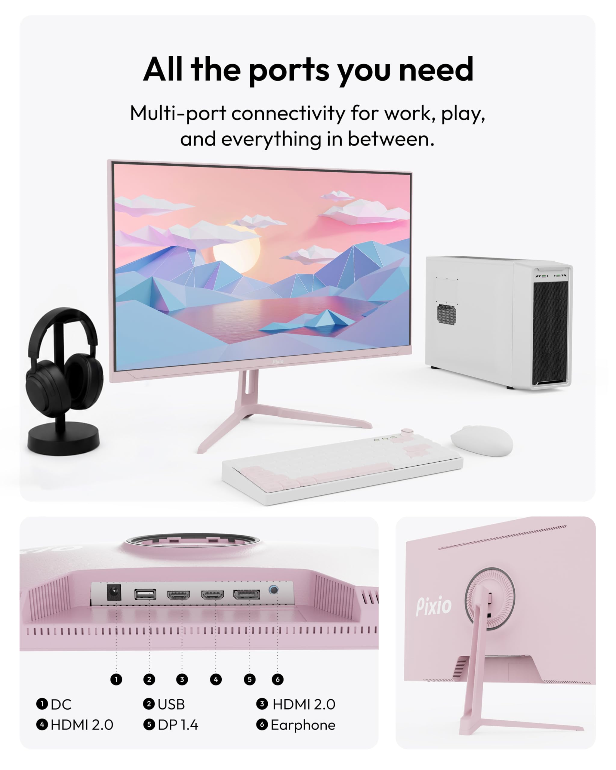 Pixio PX279 Wave Pink Gaming Monitor 27 pulgadas 240 Hz FHD 1080p resolución rápida IPS panel 1ms GTG Resonse tiempo de resonancia con sincronización adaptativa