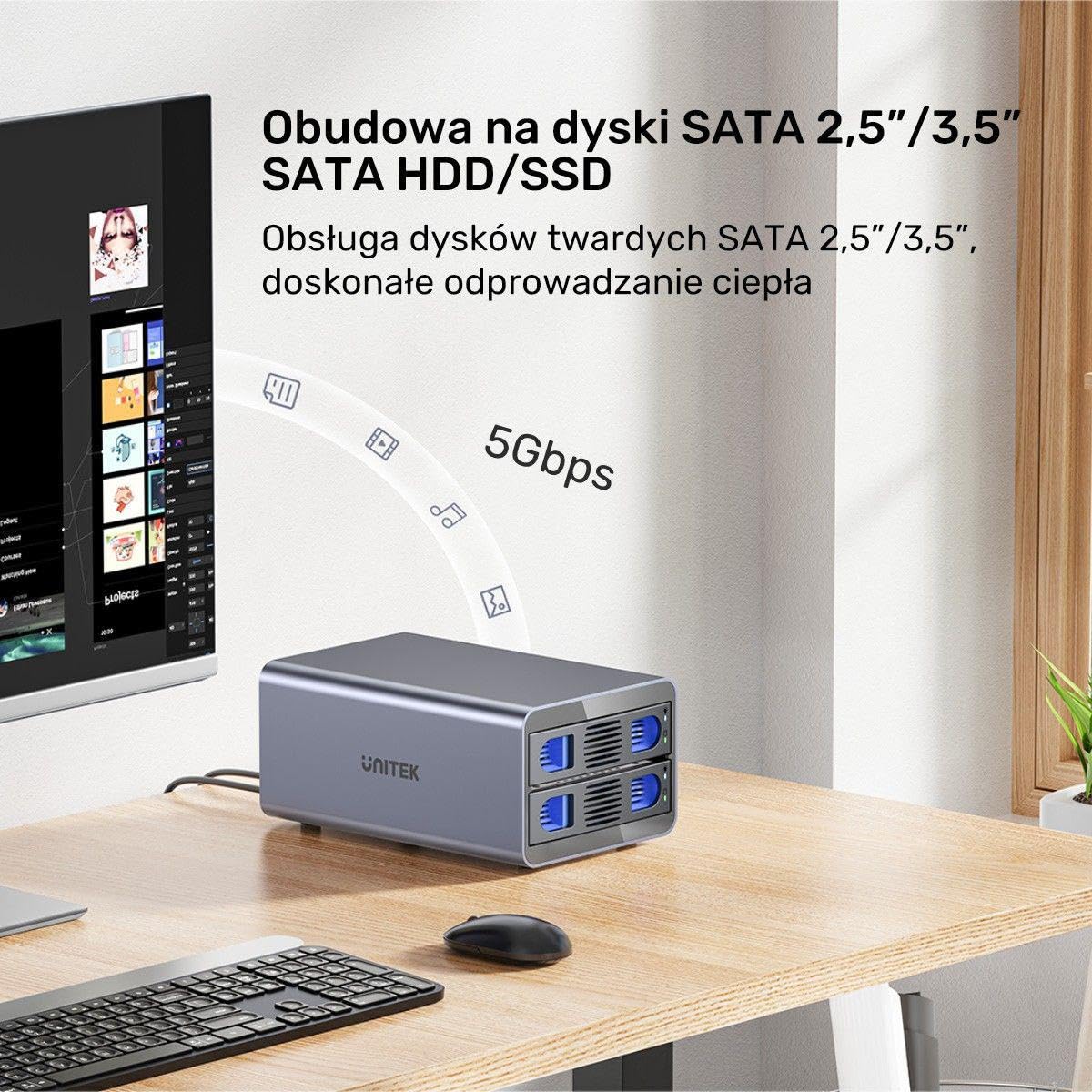 Obudowa dysku Unitek S1308A01-EU SATA 2,5/3,5" Dwie kieszenie do 40 TB