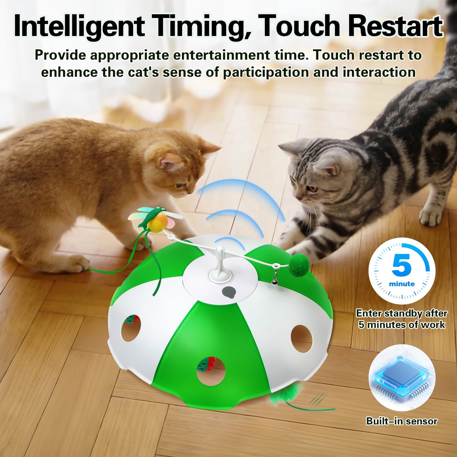 Sofolor Giocattoli per gatti ricaricabili, giocattoli interattivi per gatti da interni, attivati al tocco, piuma in movimento, gattonamento degli uccelli, gioco di cattura del topo labirinto a 6 fori