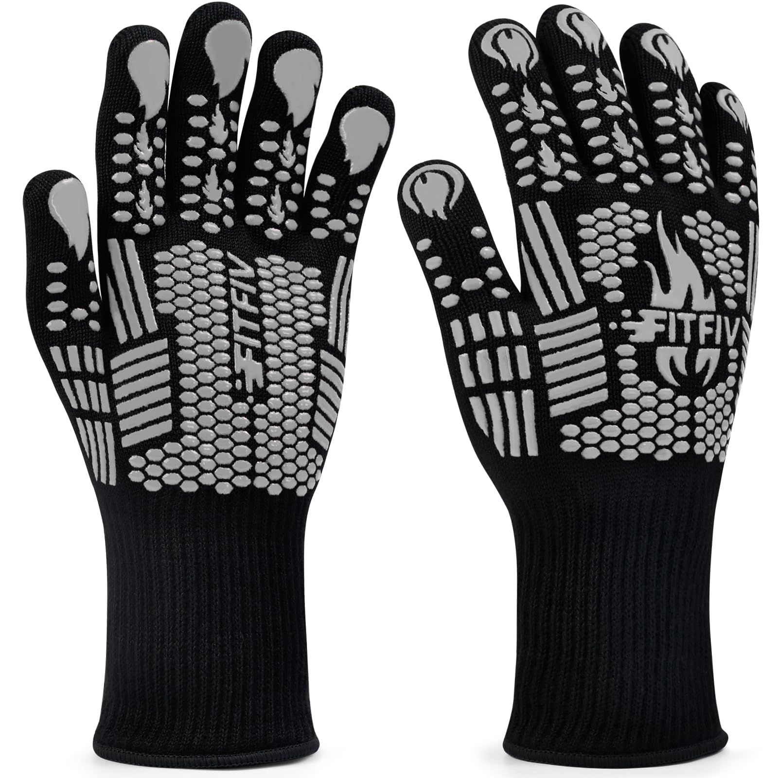 BBQ Gloves, 1472°F Heat Resistant with Silicone Grip Oven Mitts