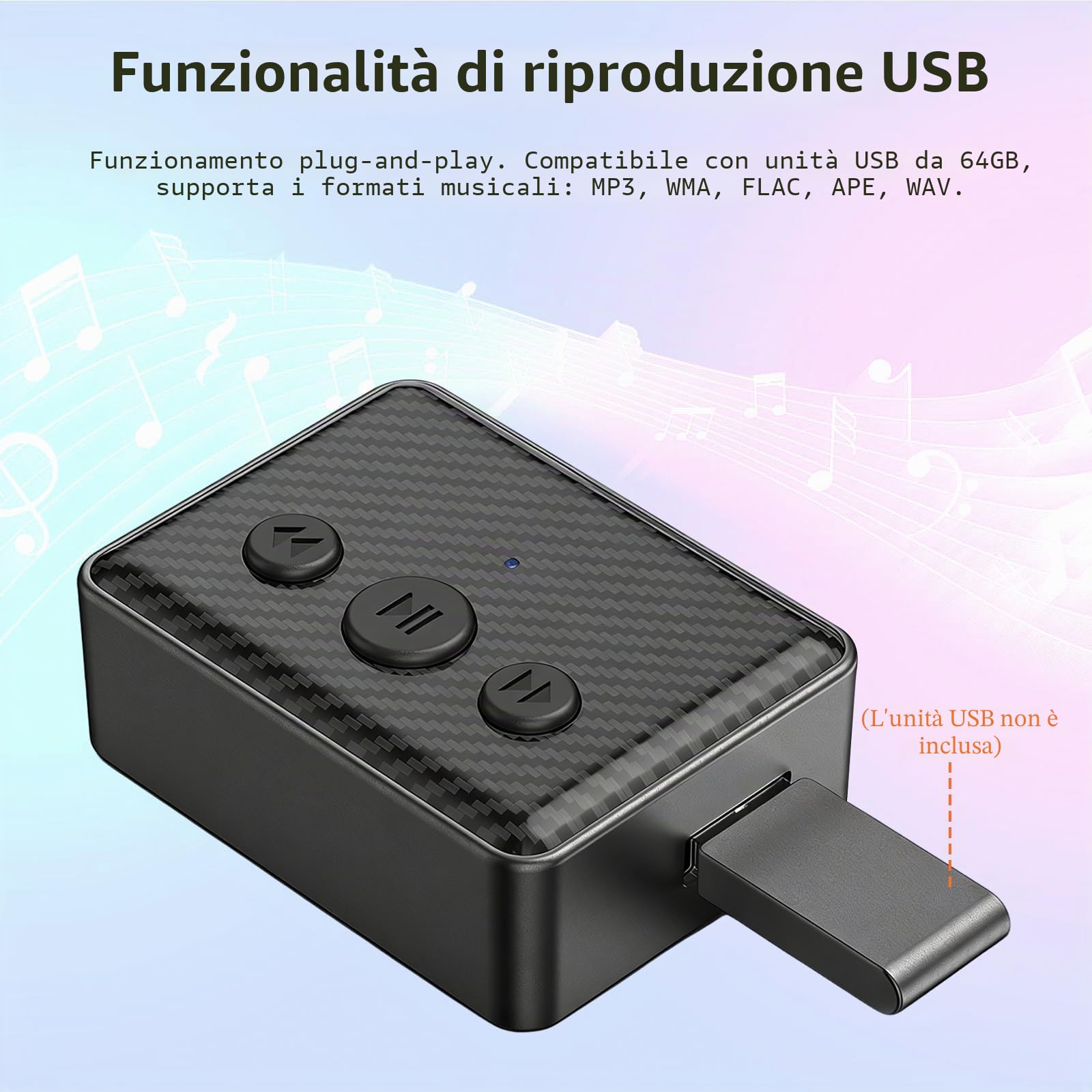 Ricevitore Audio Bluetooth 5.4,Adattatore Bluetooth con Uscita RCA/AUX Jack 3,5mm e Controllo Volume,Supporto USB,Ricevitore Bluetooth per Auto & sistema stereo in streaming di musica domestica, HiFi