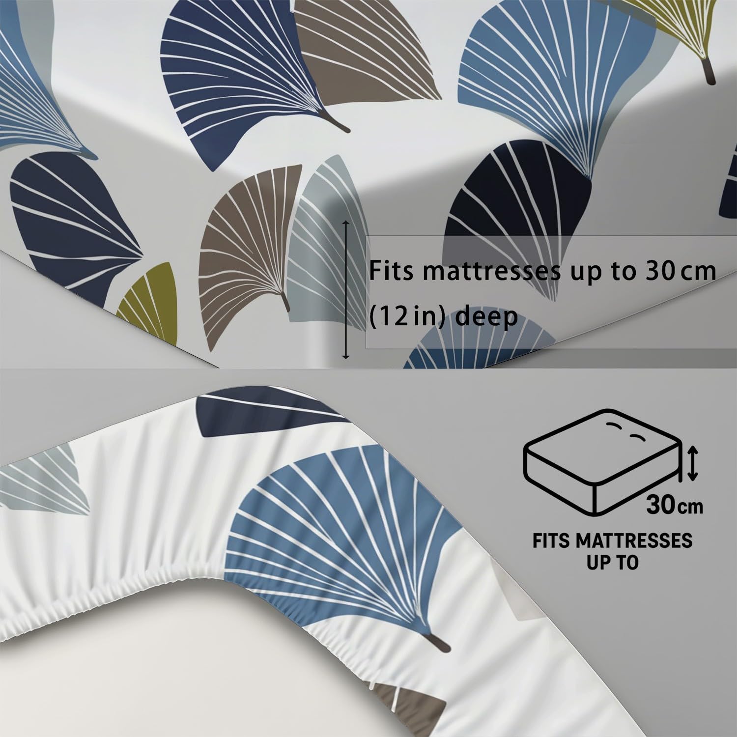 Abstrakt Pflanzen Spannbetttuch Minimalistisch Geometrisch Fächerform Blatt Spannbettlaken 200 x 200 x 30 cm 3teilig Mikrofaser Bettwäsche Set mit 2 Kissenbezüge 80 x 80 cm Kein Flachbettlaken