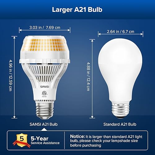 Miniatura 2 de SANSI Bombilla LED de 300 W equivalentes mejorada, 5000 lúmenes A21 bombilla LED no regulable con base E26, potencia de 30 W, 3000 K luz blanca
