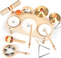 Vanplay 11-in-1 Kids Drum Set Montessori Wooden Musical Instruments for Toddlers 18+ Months - Birthday Gifts Boys Girls 2-3 Years