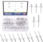 Glarks 135Pcs 3/16" x 3/8'' / 1/2'' / 5/8'' / 3/4'' / 1'' Large Flange Blind Rivets 5 Szie Aluminum Pop Rivets Assortment Set