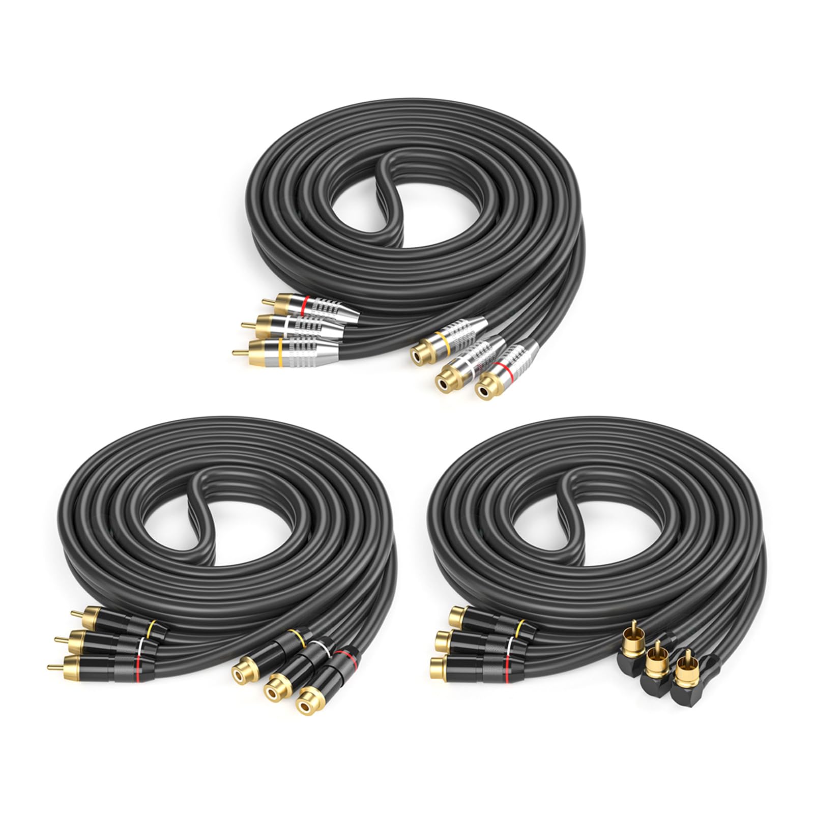 3 cables de extensión de vídeo estéreo, conectores macho a hembra para sistemas de cine en casa HiFi