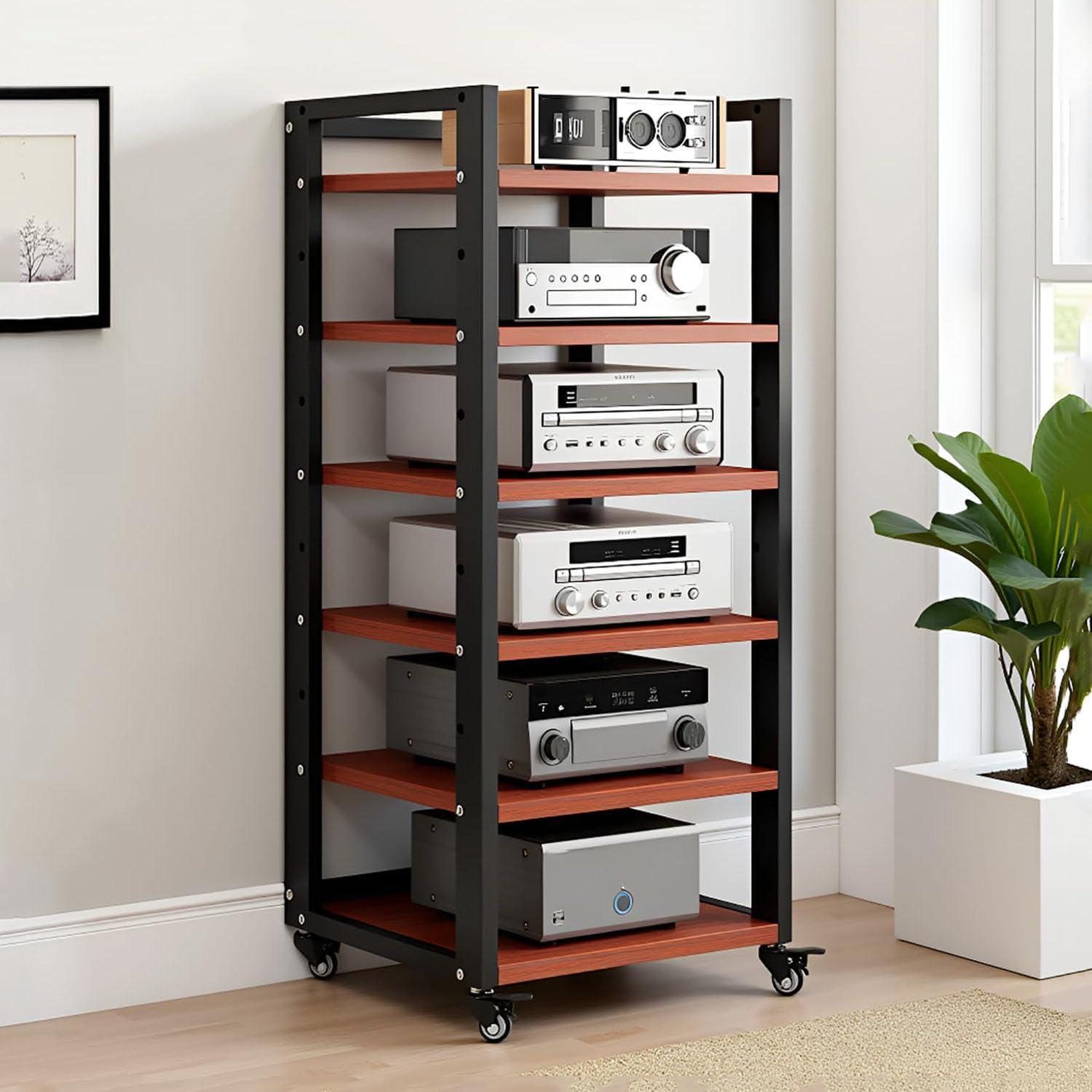 6 Tier AV Media Stand, 47in Audio Rack Tower Stereo Components Cabinet