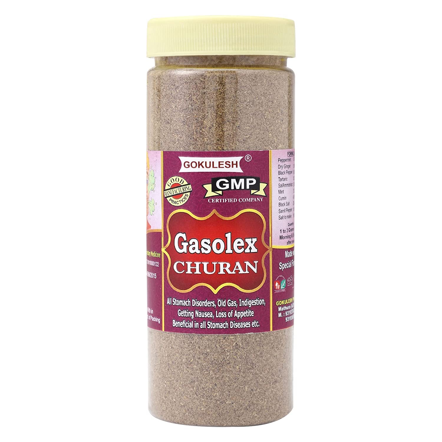 GOKULESH Gasolex Churan 120gm| Acidity Relief Powder| Helpful in Various Air Disorders and tasty ayurvedic healthy khatti mithi pachak churan for good digestion| (Pack of 1)