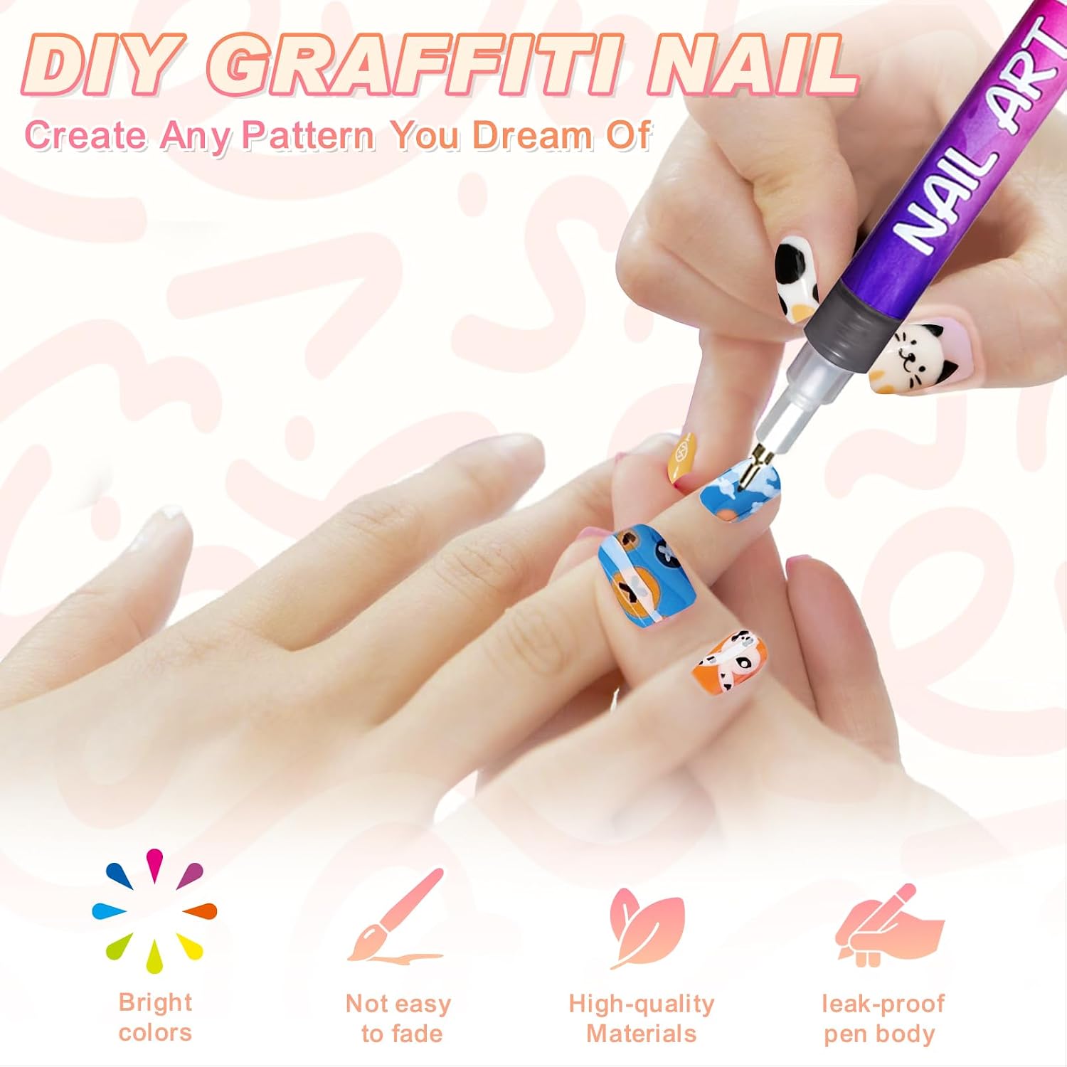 12 Colors Nail Art Pens Set with 0.5mm Fine Tip, Waterproof & Quick-Drying Nail Art Pens for Painting Nails, DIY 3D Doodle Design, Portable Nail Polish Pens Tool