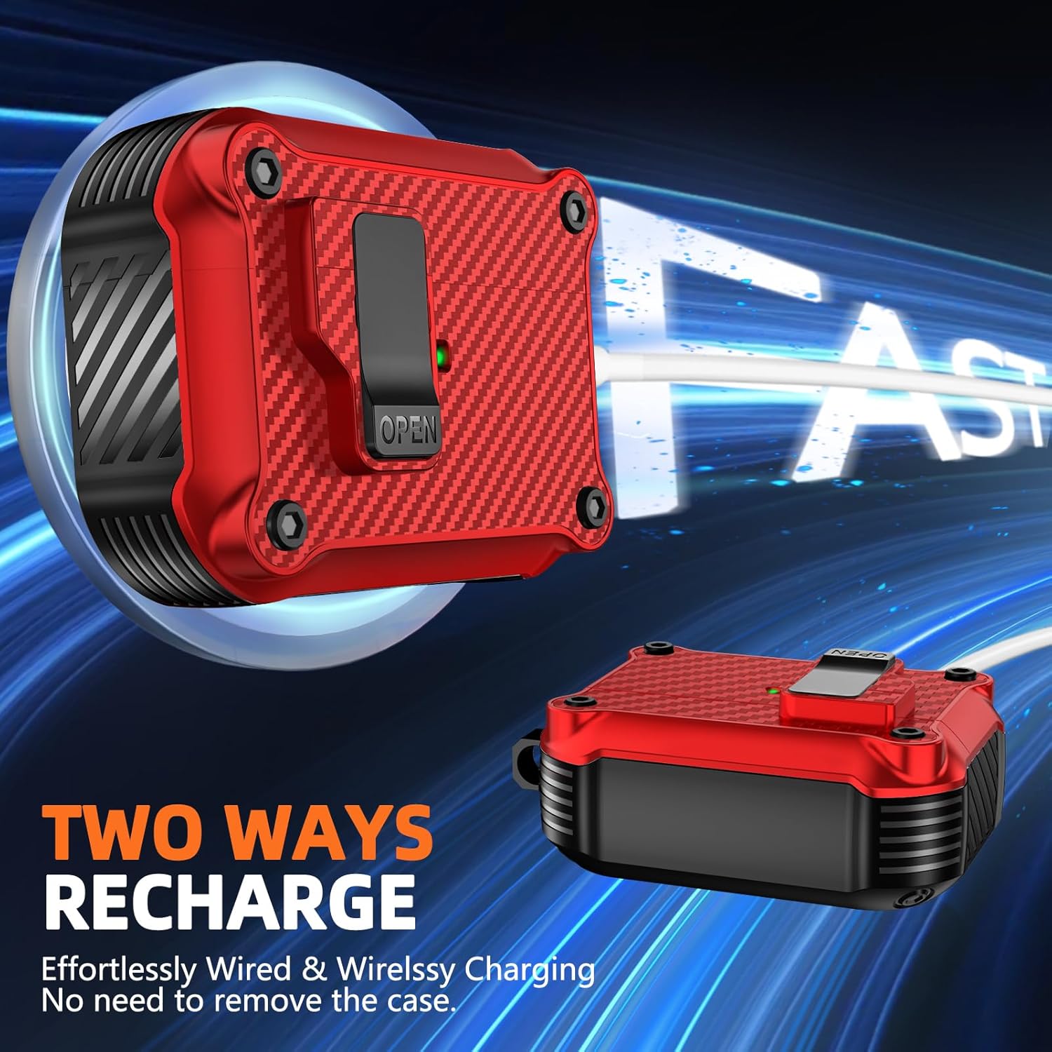 Compatible with AirPods Pro 2nd/1st Case,Magnetic Automatic Lock with Cleaning Kit,Compatible with Magsafe,Carbon Fiber Texture Cover -Red