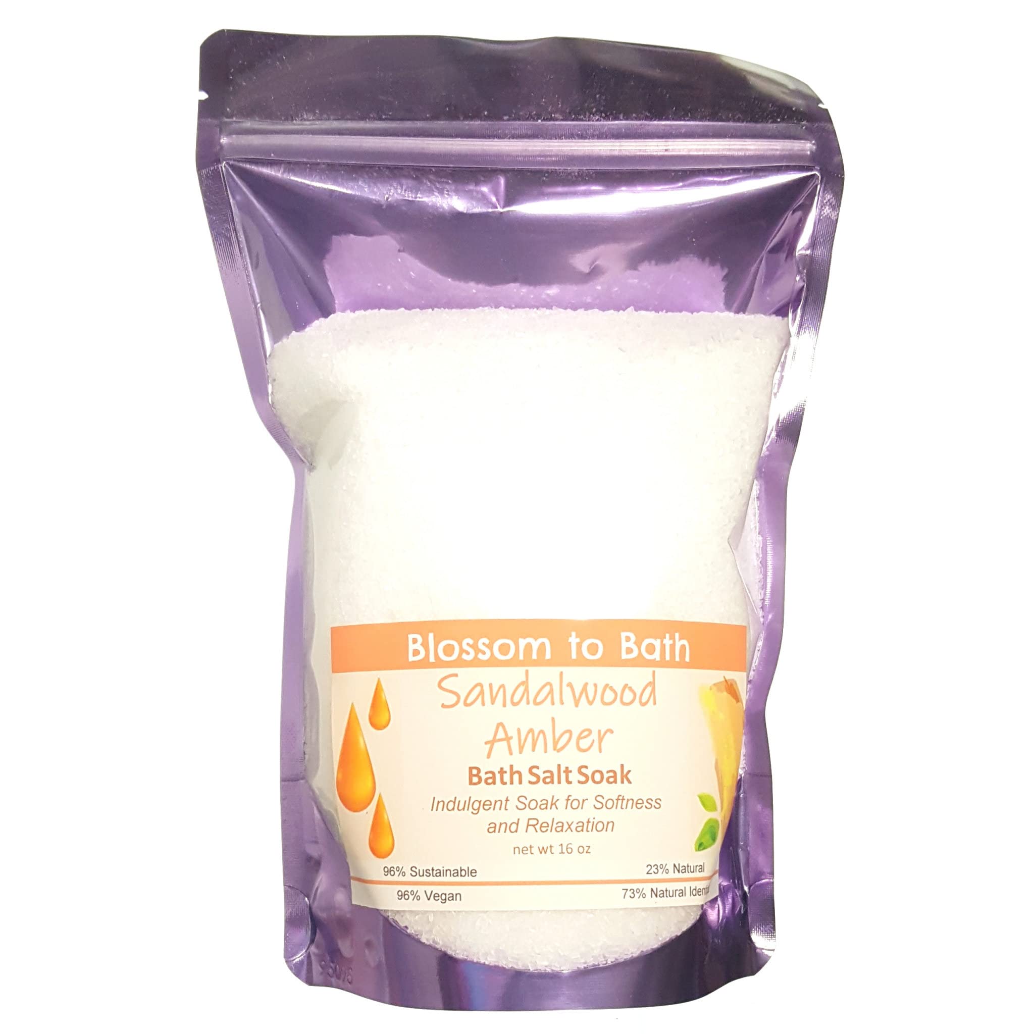 Sandalwood Amber Bath Salt Soak (16 Ounce) - Phthalate Free Fragrance - is Perfect for Full-Body Relaxation, Foot Soaks, and Ritual Baths with a