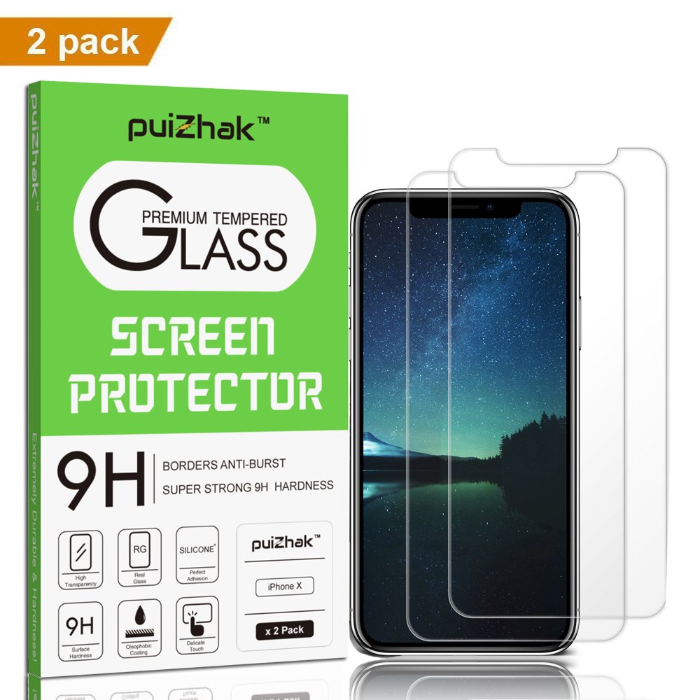 PUIZHAK [2 Pack Iphone X Screen Protector Durable Ultra Thin [ 0.33mm] [2.5D Round Edge ][ Anti-Fingerprint] 9H Hardness Bubble-Free Anti-Scratch Clear Tempered Glass Film