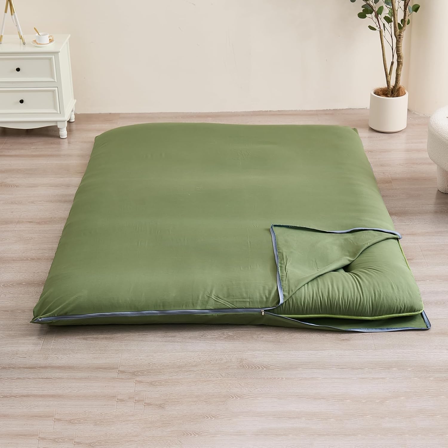Zelladorra Futon Mattress Cover, Zippered Japanese Floor Mattress Cover, Machine Washable (Green, Twin)