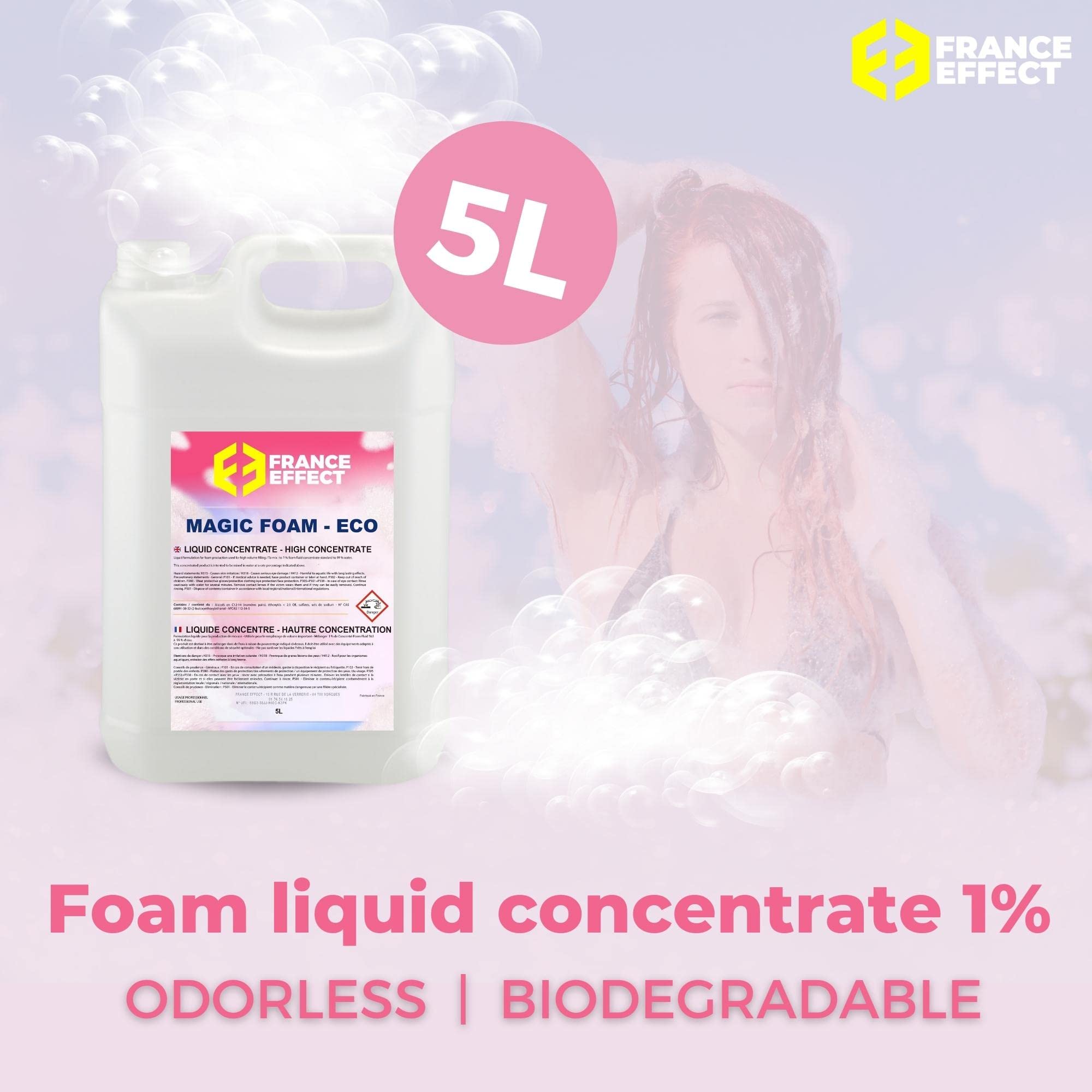 France Effect Magic Foam ECO 5L - Liquide pour machine à mousse concentré 1% de qualité supérieure, Liquide à mousse incolore, inodore et biodégradable - Fabriqué en France