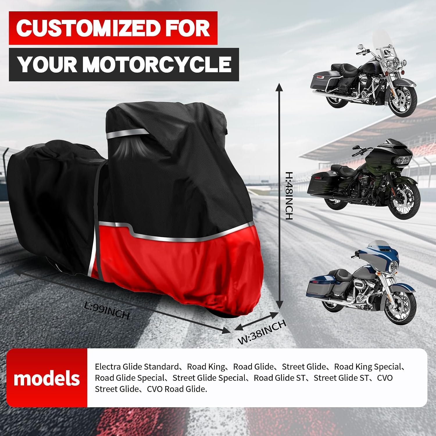 420D Waterproof Motorcycle Cover Replace for Harley Davidson Touring Models, Road Glide Special, Electra Glide Standard Motorcycle Cover for Snow Rain Dust Protection