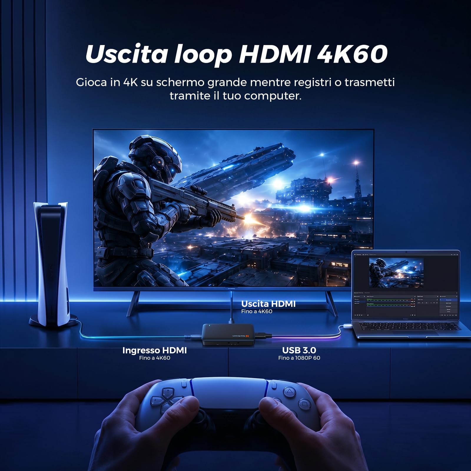 NearStream CCD10 Scheda di Acquisizione Video HDMI per Streaming, Acquisizione 1080p 60 fps e Pass-Through 4K 60 fps, HDMI 2.0, USB-C 3.0, Compatibile con PS4/PS5/Switch/Xbox/OBS/Windows/Linux/Mac
