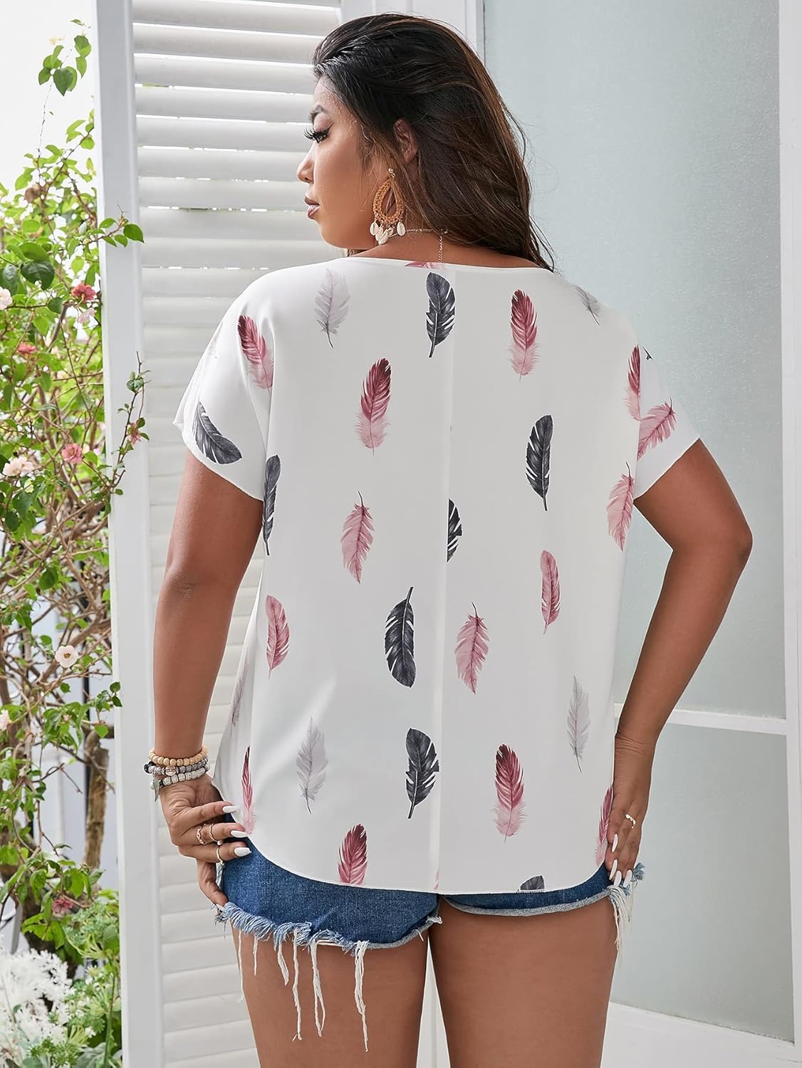 SOLY HUX Plus Size Blouses for Curvy Women Cute Boho Striped Print Shirts V Neck Casual Summer Blouses T-Shirts Tops - Image 2