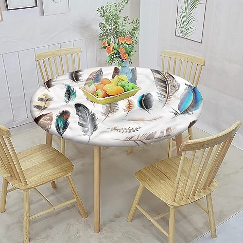 Miniatura 2 de Feathers - Juego de funda de mantel ajustable redonda de poliéster, con bordes elásticos, tamaño grande, para mesas redondas de 45 a 56 pulgadas de