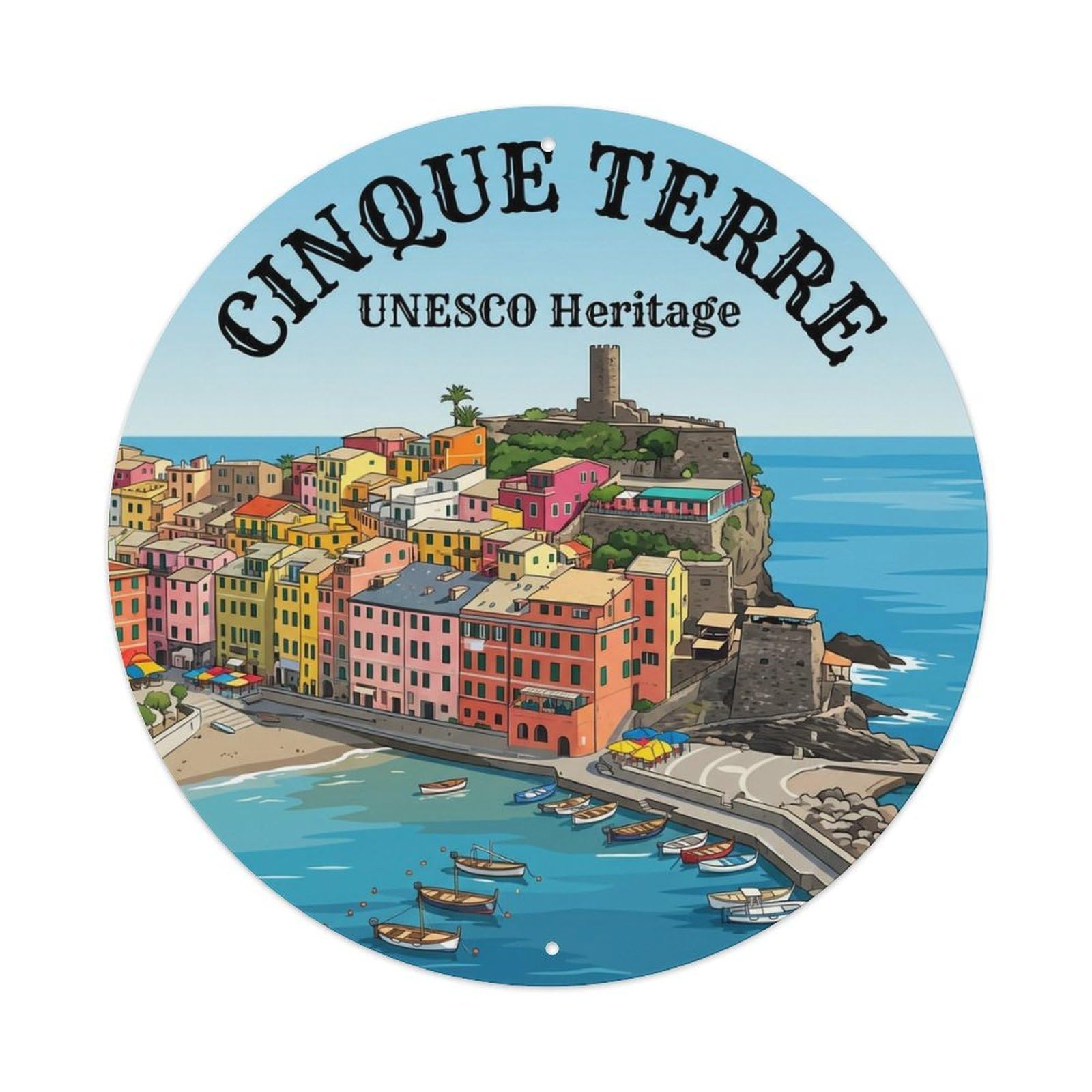 Vintage Travel Cinque Terre Italy Illustration Metal Tin Sign