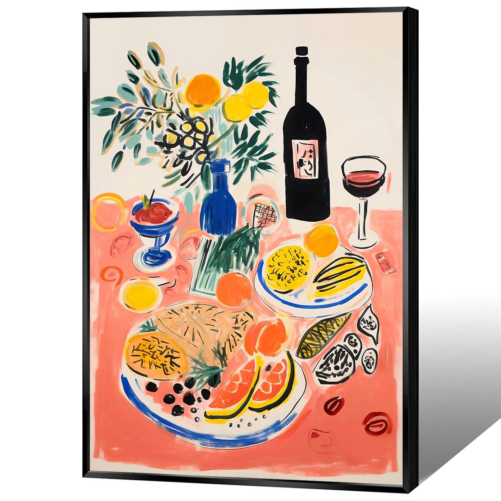 Retro Dinner Table Food Poster Abstract Fruit Food Painting Vintage Aesthetic Kitchen Print Preppy Wall Art Bar Cart Pictures For Room Dining Room