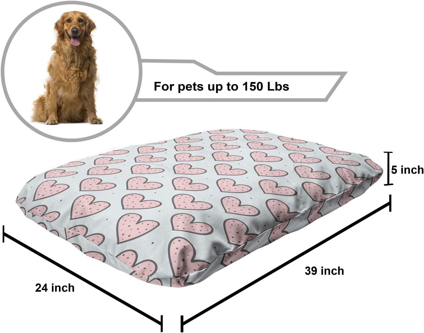 review Lunarable Valentines Day Pet Bed, Romantic Theme Dotted Hearts Motifs Love Art February 14th, Chew Resistant Pad for Dogs and Cats Cushion with Removable Cover, 24
