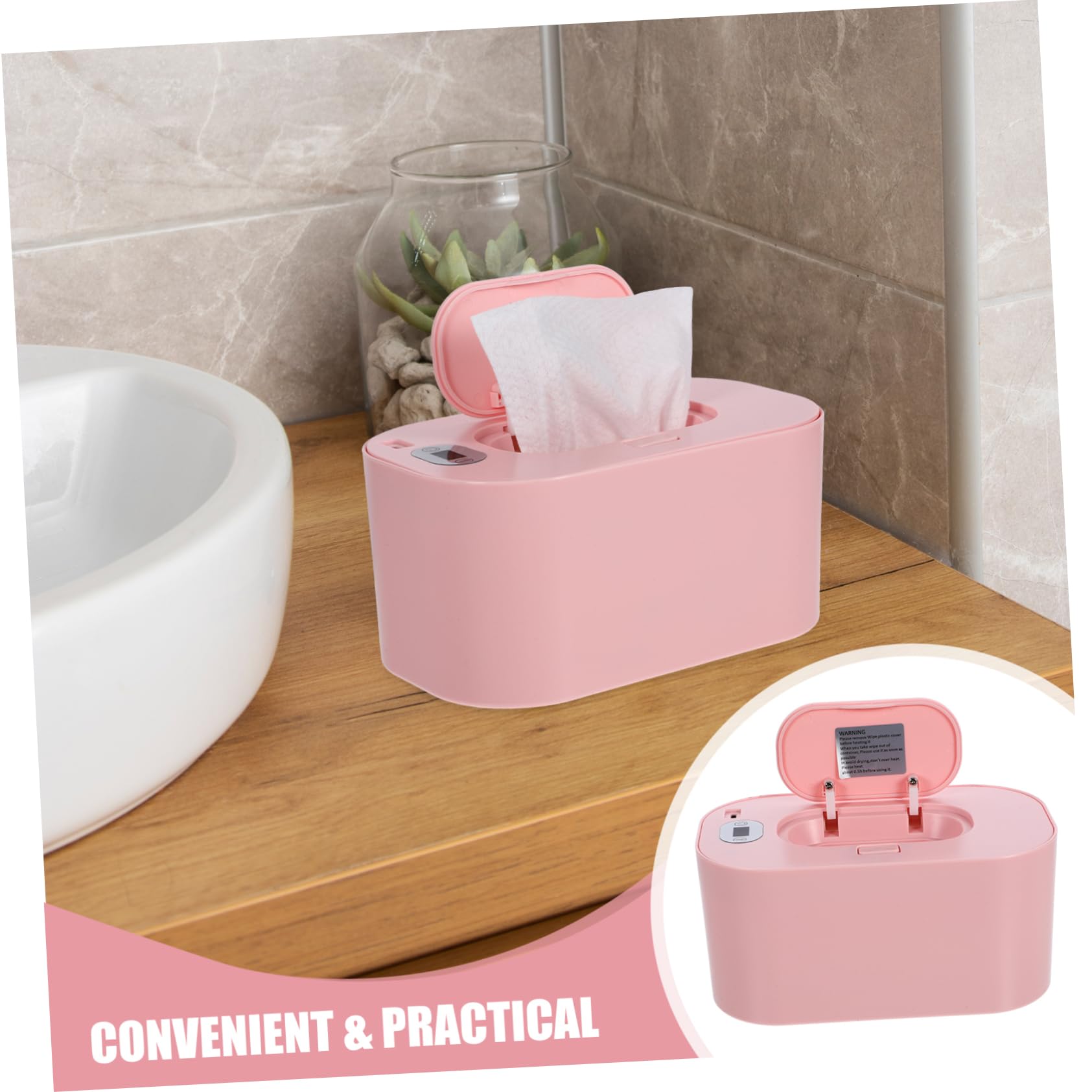 Gatuida Calentador De Pañuelos Húmedos Para Bebés Tamaño Mediano, Plástico Abs, Termostato Ajustable Consumo, Uso Doméstico y Portátil, Capacidad Para 80 Toallitas, Color Rosa