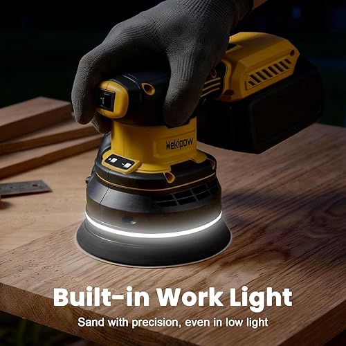 Miniatura 5 de Lijadora orbital aleatoria inalámbrica sin escobillas compatible con batería Dewalt de 20 V, lijadora orbital eléctrica de palma con colector de