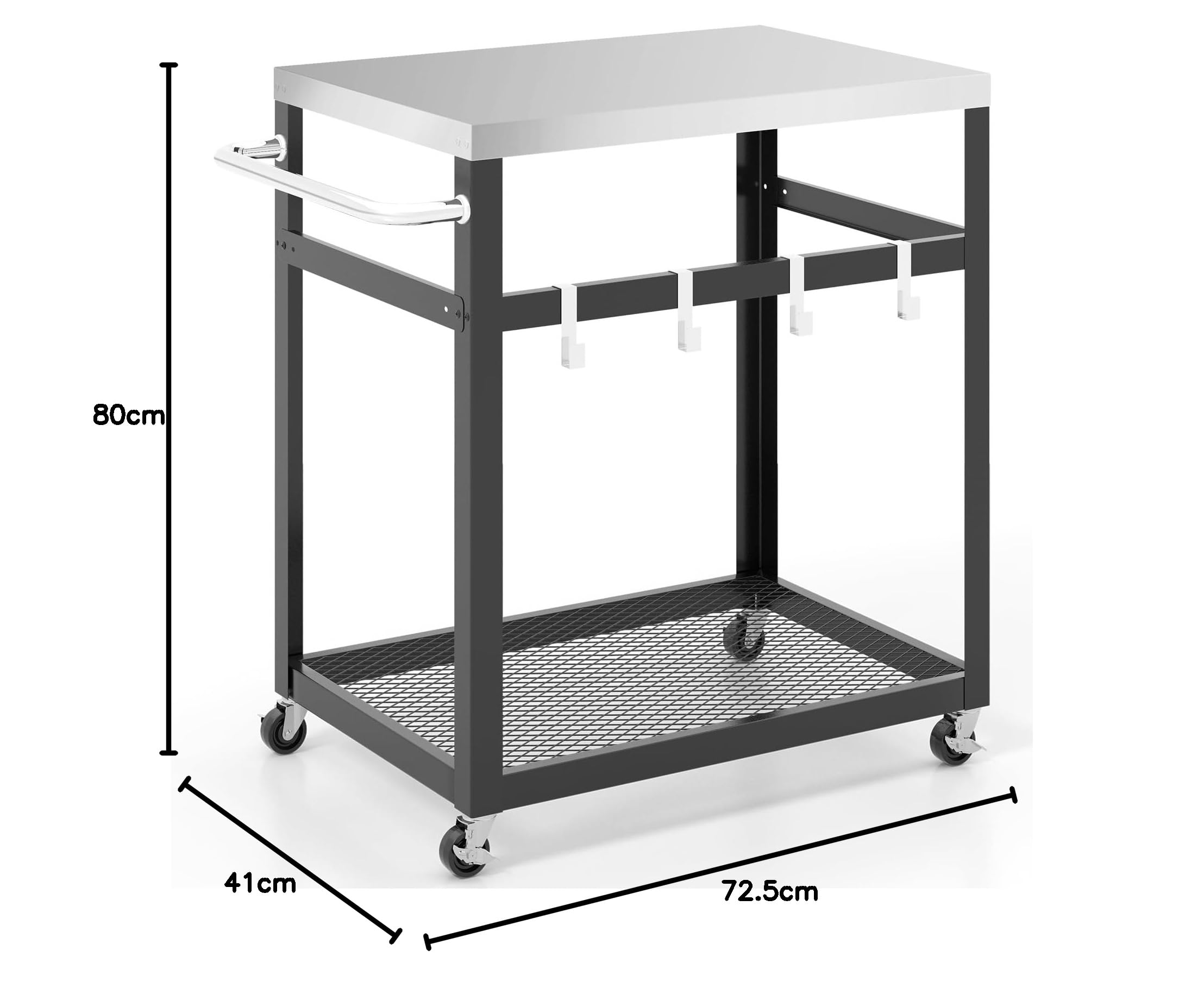 GYMAX Carro de Servicio, Carrito de Parrilla con 4 Ruedas, Estantes Encimera de Acero Inoxidable y Asa, Carrito de Barbacoa Exterior para Jardín, Patio (2 Niveles)