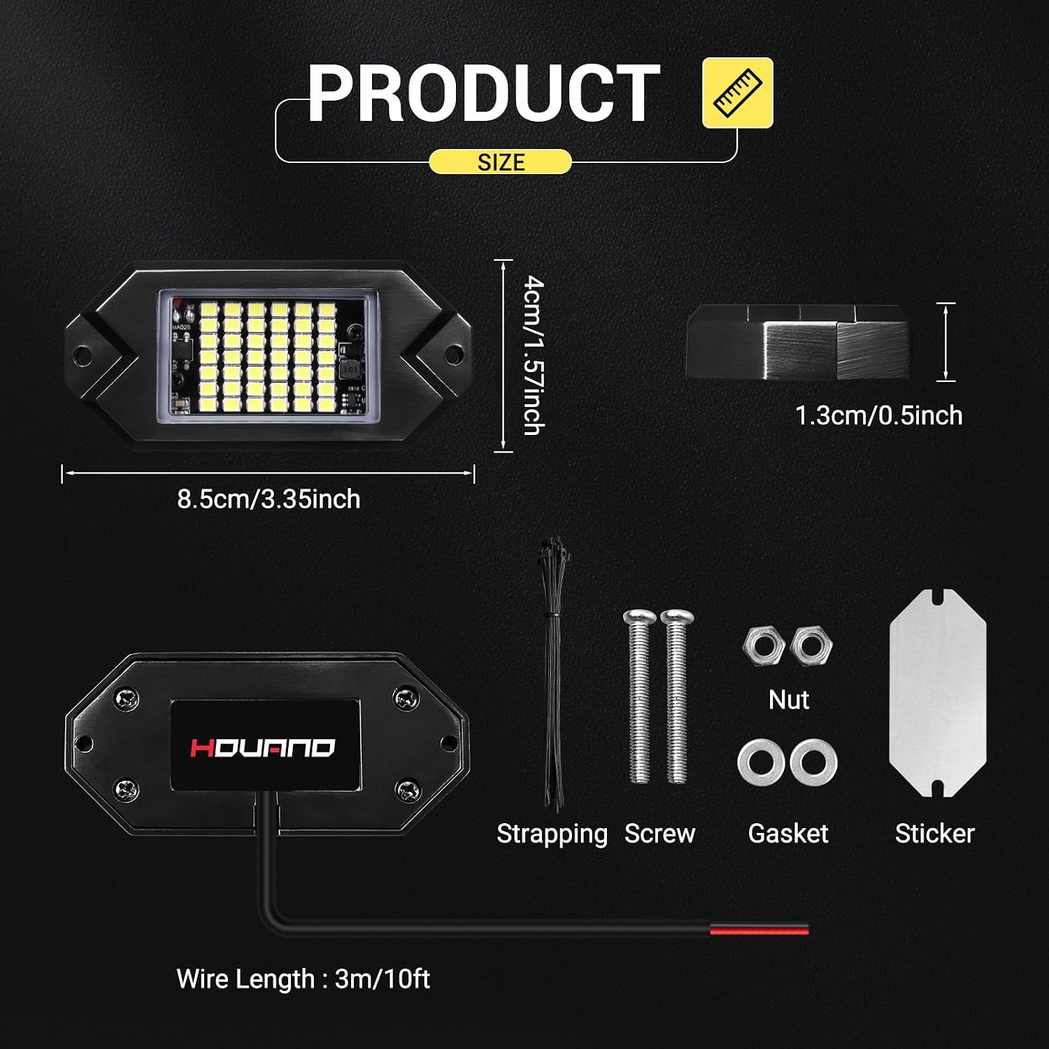 Hovano 12Pods White Rock Lights 6000K Pure White Color 42 LED Super Bright Chips with 10ft Extension Wires,IP68 Waterproof Underglow Kit for Pickup Off Road Trucks SUV ATV UTV Golf Car Boat