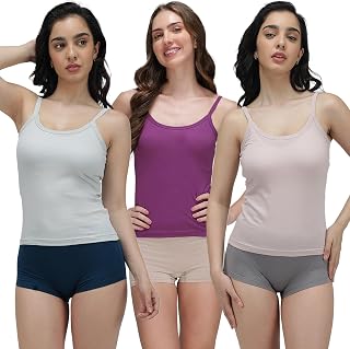 Amul Comfy Pack of 3 Pure Cotton Soft Light Weight Solid Women Camisole(Assorted Colours May Vary) Price In India