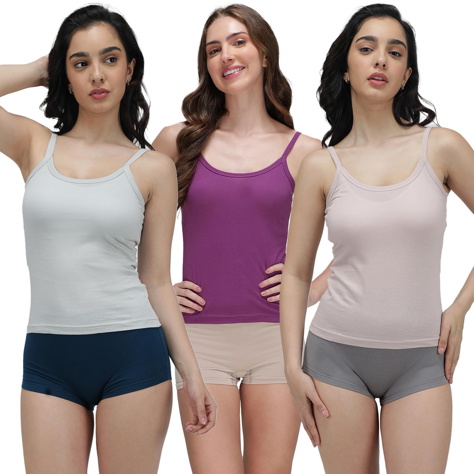 amul comfy Pack of 3 Pure Cotton Soft Light Weight Solid Women Camisole-picture-55